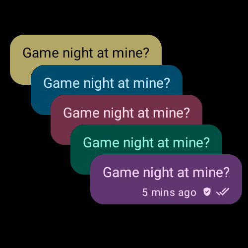 A graphic showing multiple overlapping chat bubbles, the colours are darker and the background is black. The message says 'Game night at mine?'