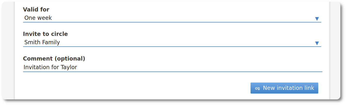Screenshot of the new invitation form comment field